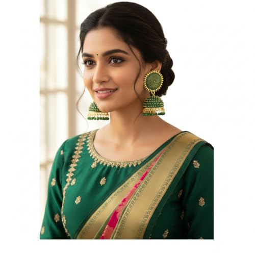 Sunflower Jhumka Jhumki Earrings with Pearl Drops for Ethnic and Wedding Wear, Anniversary, Daily Wear, Indian - color: Green