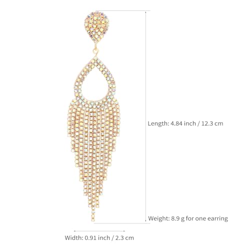 BaubleStar Rhinestone Teardrop with Long Tassel Earrings Sparkly Dangle Earrings for Women - color: Gold