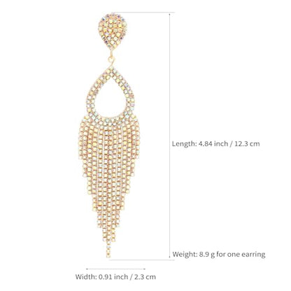 BaubleStar Rhinestone Teardrop with Long Tassel Earrings Sparkly Dangle Earrings for Women - color: Gold