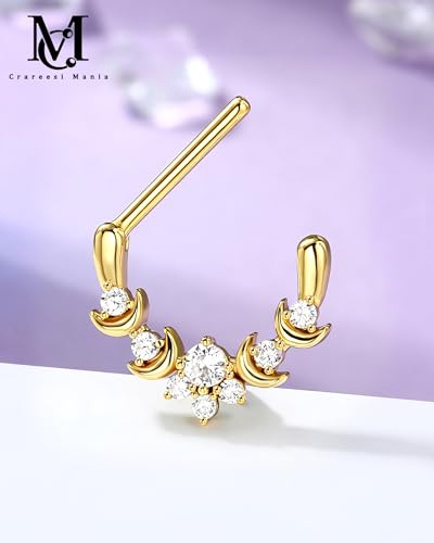 CM Crareesi Mania Moon Nipple Clicker Rings,14G Nipple Shield Rings, 316L Stainless Steel Nipple Barbells Clear CZ, Nipple Rings for Women - color: Gold