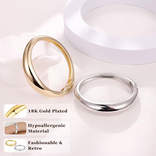 NICEIGHT 18K Gold Plated Chunky Bangle Bracelets for Women Gold Wide Cuff Bangle Bracelet Hammered Minimalist Thick Gold Wrist Wrap Bracelets - color: Silver Bold Bracelet