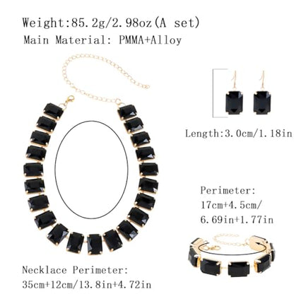 KOSMOS-LI Rectangle Faux Crystal Jewelry Sets Includ Necklace Bracelet Earrings For Women Stocking Stuffers - color: black