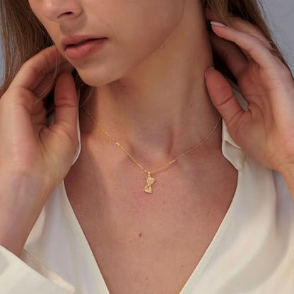 Dtja Dainty CZ Hourglass Pendant Necklace for Women 14K Gold Plated Stainless Steel Crystal Sand Clock Time Arrangement Theme Charms Link Chain Adjustable Necklaces Souvenir Jewelry Gift - color: Gold-Tone