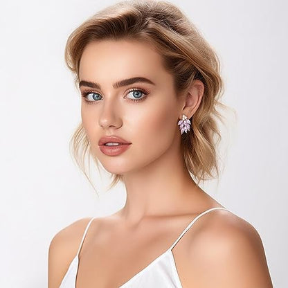 Rhinestone Stud Earrings for Women Small Dainty Crystal Cluster Drop Earrings for Girls Cute Costume Jewelry for Bridal Wedding Party Gift - color: Purple