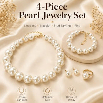 Pearl Jewelry Set for Women Pearl Necklace and Earring Set Bridal Jewelry Set for Wedding Elegant Pearl Jewelry - color: A1:SET-4