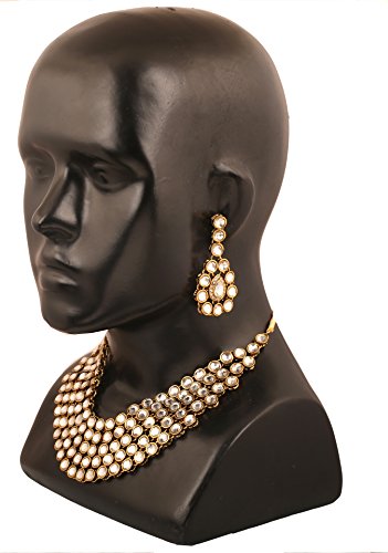 Touchstone Indian Bollywood Traditional Craftsmanship Mughal Designer Jewelry Wedding Necklace Set in Antique Gold Or White Tone for Women. - style: D076 Gold