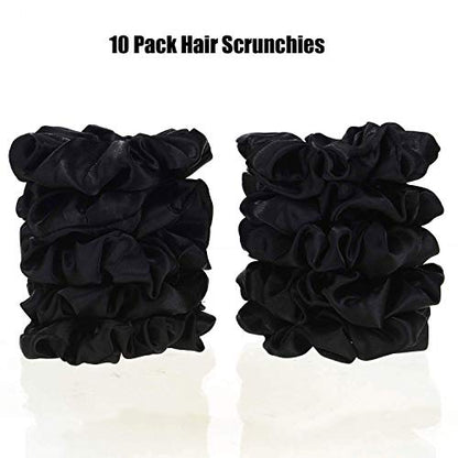 10 Pieces Satin Scrunchies Hair Elastic Bands Solid Hair Ties for Sleep Small Elastic Bobbles Women and Girls Headdress Accessories Decorations(Black)