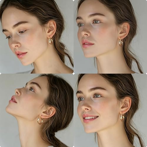 Milan Chiva 14K Gold Plated Small Huggie Dangle Earrings | Lightweight Trendy Heart Dainty Jewelry Hypoallergenic Chunky Gold Hoops Earrings Jewelry Mothers Day Gift for Women - color: H-Gold
