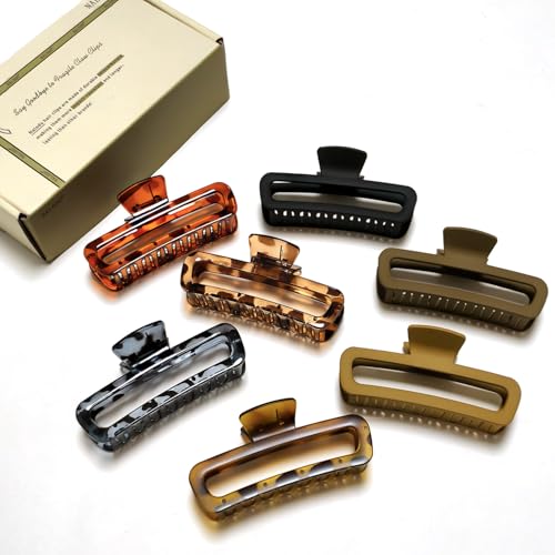5 Inch Large Hair Claw Clips, No Slip Matte & Glossy Unbreakable Square XL Hair Clips for WomenThick Long Curly Hair, 7 Pack - color: A6 7 Pack