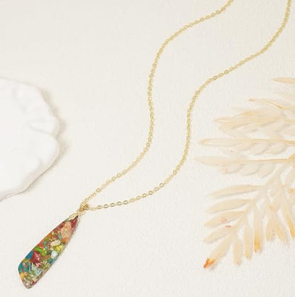 Nature Stone Necklaces for Women Boho Pendant Necklace 18K Gold Chain Necklaces - color: Colorful Gold