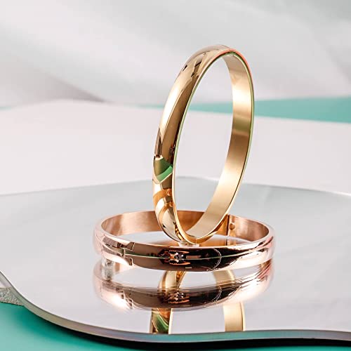 Womens Bangle 8MM Stainless Steel Bracelet Oval Polished Finish Cuff Bangle 6.7" - color: B1-Customize- Gold