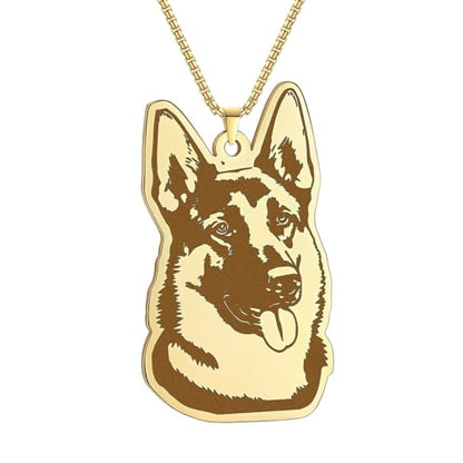 Husky Pendant Necklace Stainless Steel Husky Dog Puppy Necklace Gold Sliver Cute Dog Necklaces for Women Men Pet Animals Lover - color: Shepherd Gold