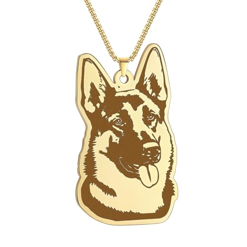 Husky Pendant Necklace Stainless Steel Husky Dog Puppy Necklace Gold Sliver Cute Dog Necklaces for Women Men Pet Animals Lover - color: Shepherd Gold