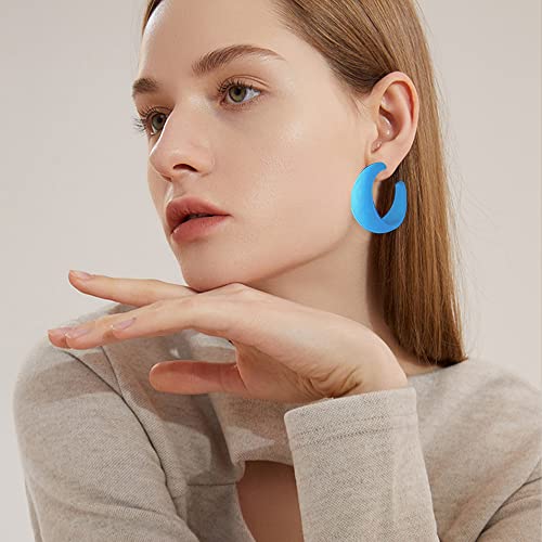Acrylic Resin Earrings 70s 80s Colorful Hoop Earrings C Shape Trendy Chunky Cute Candy Earrings Jewelry for Women - color: Light Blue