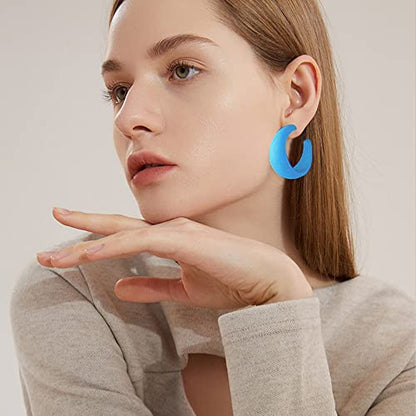 Acrylic Resin Earrings 70s 80s Colorful Hoop Earrings C Shape Trendy Chunky Cute Candy Earrings Jewelry for Women - color: Light Blue