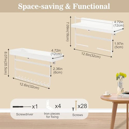 Lolalet Wall Mount Hanging Jewelry Organizer -Set of 2, White | Versatile Hanging Holder with Hooks for Earrings, Bracelets and Necklaces, Easy to Install on Bathroom Wall - color: White