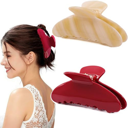 2 Pack Acetate Hair Claw Clips for Women 4 Inch Large Claw Hair Clips for Thin to Thick Hair - color: Red+Cream