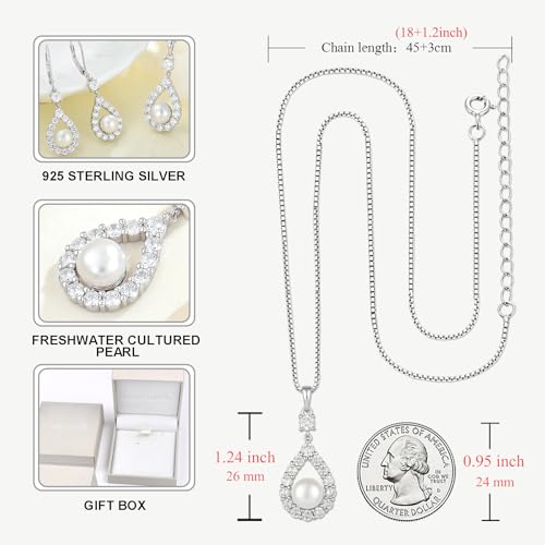 STARCHENIE Freshwater Cultured Pearl Earrings Necklace 925 Sterling Silver Cubic Zirconia Jewelry Set for Women