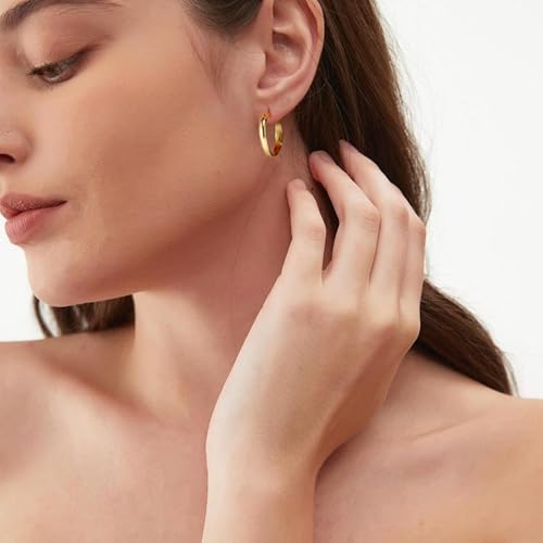 3mm Wide Large Hoop Earrings for Women Hypoallergenic 925 Sterling Silver Post Gold Earrings Lightweight Silver Hoop Earrings Oversize Big Gold Hoops 30/40/50/60MM - color: Gold, size: 20mm
