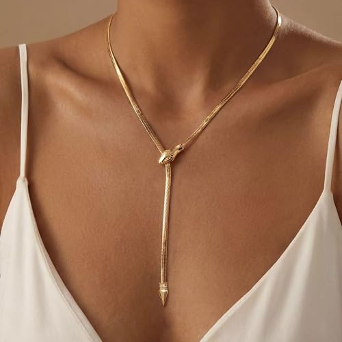 Long Necklaces for Women, Dainty Gold Drop Necklace 14k Gold Plated Y Shaped Lariat Necklace Simple Gold Necklaces for Women Trendy Chunky Long Necklace Formal Wedding Prom Necklace Jewelry - color: necklace-2-Gold