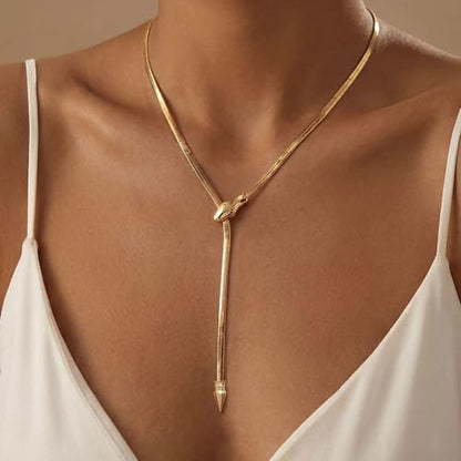 Long Necklaces for Women, Dainty Gold Drop Necklace 14k Gold Plated Y Shaped Lariat Necklace Simple Gold Necklaces for Women Trendy Chunky Long Necklace Formal Wedding Prom Necklace Jewelry - color: necklace-2-Gold