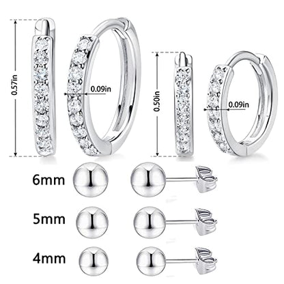 White Gold Earrings for Women Men Hoop and Stud Earring Set | Hypoallergenic 14K White Gold Plated Hoops Huggie Stud Earrings Set Round Cubic Zirconia Ear Jewelry - style: A4-White Gold-Hoop&Ball Stud (5 Pairs)
