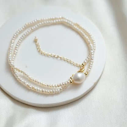 Gempires Gemstone Pearl Necklace for Women Beaded Birthstone Choker | Handmade gemstone beaded necklace with freshwater pearl — choose from 14 stones and birthstones, dainty choker on gold.