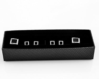 Black Onyx Square Designer Tuxedo Cufflinks & Studs Set in a Presentation Gift Box & Polishing Cloth