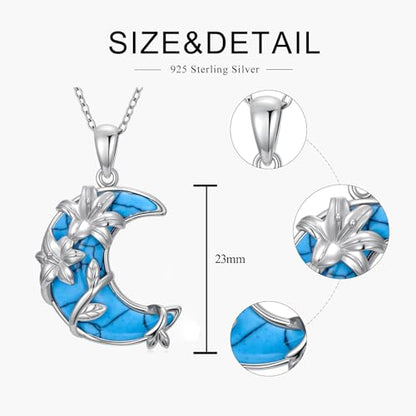 925 Sterling Silver Turquoise Moon Pendant Necklace for Women, Snake/Flower/Bow/Tree of Life/Star Moon Necklace, Dainty Jewelry for Daily Wear & Gifts - style: Style 4