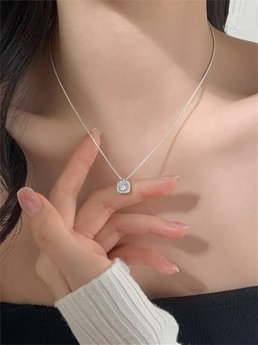 Silver Square Diamond Necklaces for Women Dainty Sparkly Cubic Zirconia Pendant Choker Necklace Gift Trendy