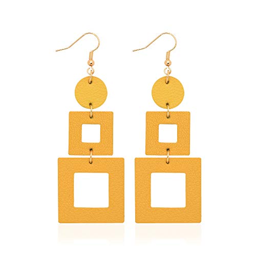 KINIVA Leather Dangle Earrings for Women Trendy, Lightweight Leaf Circle Lightning Earrings Drop, Jewelry Gifts for Women - color: 38 Yellow