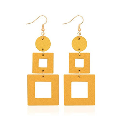 KINIVA Leather Dangle Earrings for Women Trendy, Lightweight Leaf Circle Lightning Earrings Drop, Jewelry Gifts for Women - color: 38 Yellow