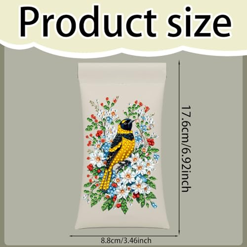 Diamond Art Painting Eye Glass Bag PU Sunglasses Glasses Storage Bag Built-in Glasses Cloth Press Automatic Closure - color: Oriole