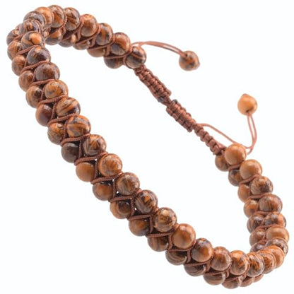 MASSIVE BEADS Double Layer Natural Chakra Healing Power Crystals Macrame Bracelet Yoga Stone Beads Gemstone Meditation Relax Anxiety Bangle for Unisex Women Men - color: Tiger Skin Stone, size: 4mm