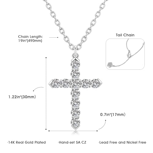 Cross Necklace for Women, Silver Cross Pendant Necklaces | 14K Gold Plated, Dainty CZ Cross Necklace, Non Tarnish and Hypoallergenic Jewelry for Women, Christian Religious Faith Gifts - color: 06-Silver-White
