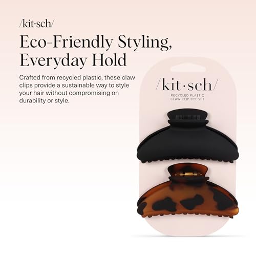 Kitsch Medium Hair Clips for Women - Black and Tort, 2pcs | Strong Hold Claw Clips – Great for Updo, Half Up Hairstyle – Daily Hair Accessories