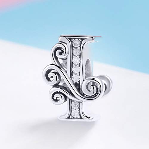 BISAER 925 Sterling Silver Initial Letter A-Z Charms for Bracelets Alphabet Beads Charm Jewelry Gifts - color: Letter I