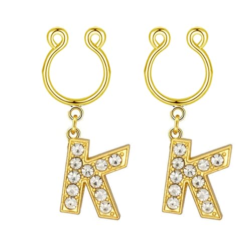 2Pcs Fake Nipple Rings Name Initial Letter Nipple Clamps for Women Non Piercing Beginner Cubic Zirconia Non Piercing Nipple Jewelry - color: K