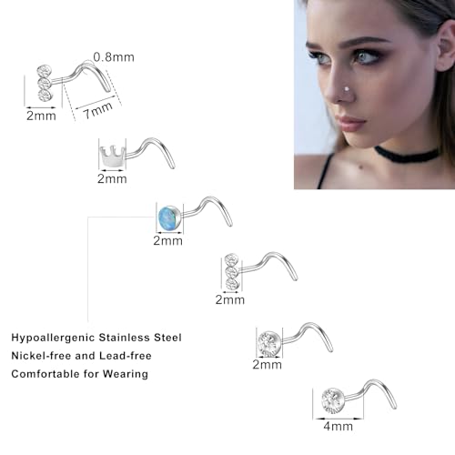 27-60 Pcs Nose Rings for Women Nose Piercing Jewelry Silver Nose Rings Studs 20G Surgical Nose Rings Hoops Nose Rings L Shaped Studs Screw Stainless Steel Nose Piercings for Women Men - color: Silver C-47 Pcs