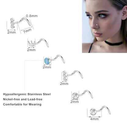 27-60 Pcs Nose Rings for Women Nose Piercing Jewelry Silver Nose Rings Studs 20G Surgical Nose Rings Hoops Nose Rings L Shaped Studs Screw Stainless Steel Nose Piercings for Women Men - color: Silver C-47 Pcs
