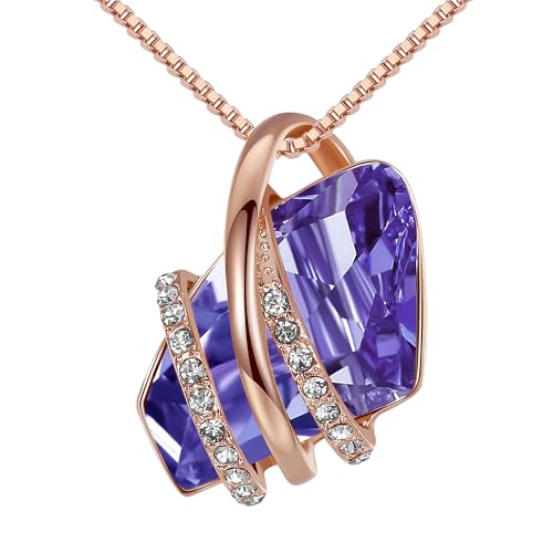 Leafael Wish Stone Pendant Necklace with Birthstone Crystal, 18K Rose Gold Plated/Silvertone, 18" + 2" - color: 102-February-Tanzanite Purple-Rose Gold Plated