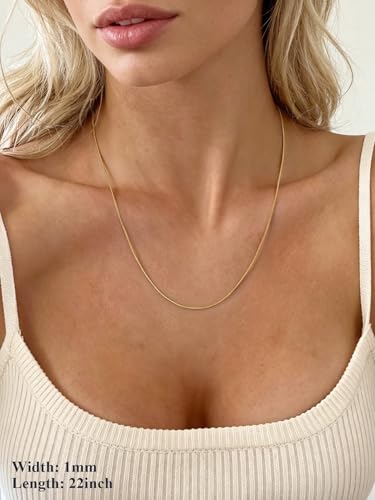 U7 Snake Necklace for Women 14K Gold Plated/Silver/Rose Gold/Black Chain Necklace Hypoallergenic, Stainless Steel Tiny Snake Chain Necklace 1/1.2/1.5/2MM, 14-30" Adjustable Minimalist Gift - color: c.Gold-1mm
