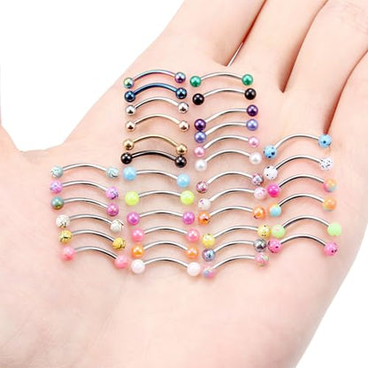 Eyebrow Piercing Jewelry 16G Stainless Surgical Steel Curved Barbell Eyebrow Ring Vertical Labret Lip Jewelry Rook Daith Earrings Piercing Jewelry for Women Men 6mm 8mm 10mm 16 Gauge - color: 10MM-Mix Color
