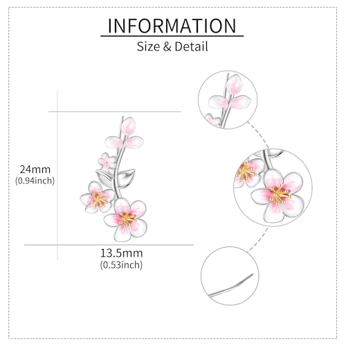 Ear Climbers Earrings for Women Sterling Silver Vintage Ear Crawler Earrings Jewelry Gifts for Women - style: Cherry Blossom