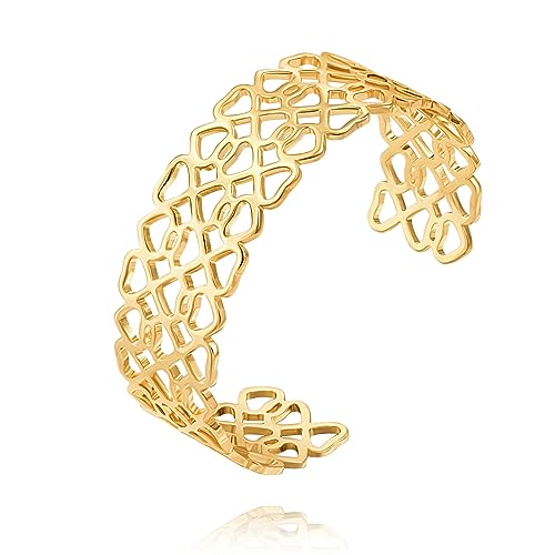 PERNNLA PEARL Dainty Gold Bar Bracelet for Women Simple Delicate Thin Cuff Bangle Hook Bracelet 18K Gold Plated Handmade Minimalist Jewelry - color: 16.Love Heart