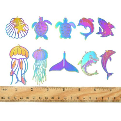 8-64Pcs Silver Goldern Color Heart Pendants Charms 10 Styles Heart Stainless Steel Metal Charms for Jewelry Making Crafting Necklaces Bracelets Earrings Keychains Birthday Gift - color: Rainbow Marine Organism-20 pcs