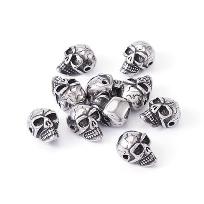Elecrelive 10Pcs Skeleton Skull Beads Stainless Steel Skull Head Beads Halloween Charms for Gothic Necklace Bracelets Earrings Jewelry Making - color: Steel Color