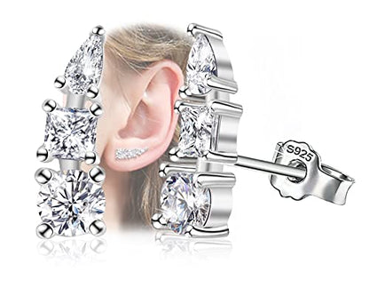 Sterling Silver Ear Climber Earrings with Post - Hypoallergenic Cubic Zirconia Mini Ear Crawler Earrings - Studs - Dainty Minimalist Earrings - Gifts for Birthday, Wedding