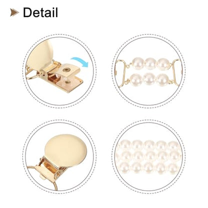uxcell Sweater Clips Cardigan Collar Clips Faux Pearl Dress Clips Back Cinch Clips for Women 2 Style(Gold, White)