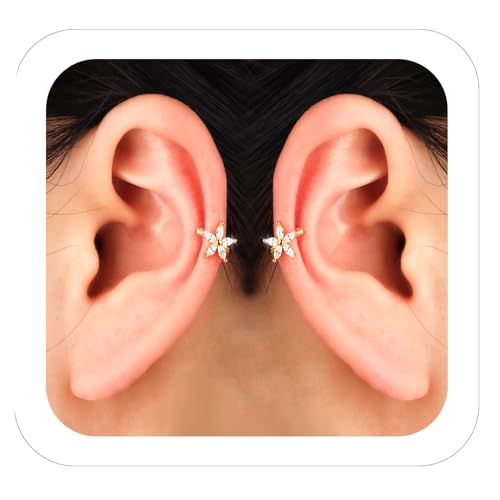 Ear Cuffs Non Piercing for Women Flower Earring Cuff Gold Non Pierced Lightweight Hypoallergenic Cartilage Earrings Dainty Jewelry Gift - color: Gold+Sliver+2Pair